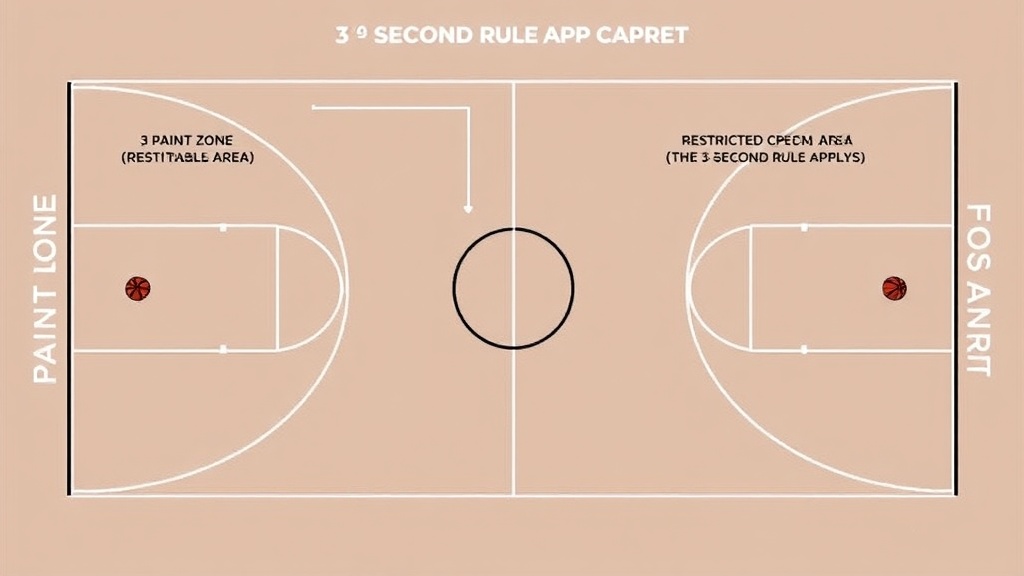 농구 코트의 페인트존과 3초 룰이 적용되는 제한 구역 표시 다이어그램